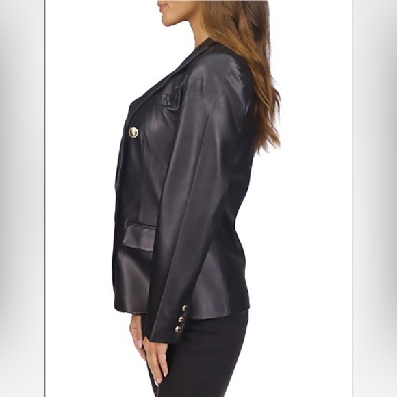 Micheal Michael Kors Leather Double breasted Black Blazer New W/out tags - Picture 2 of 8